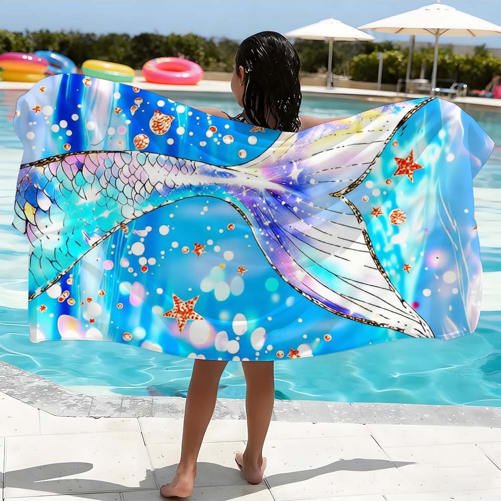 Travel Towel Quick Dry - ビーチタオル - 特大サイズ、速乾性、砂よけ、軽量、柔らかく吸水性に優れた鮮やかなオーシャンテールデザインのトラベルタオル