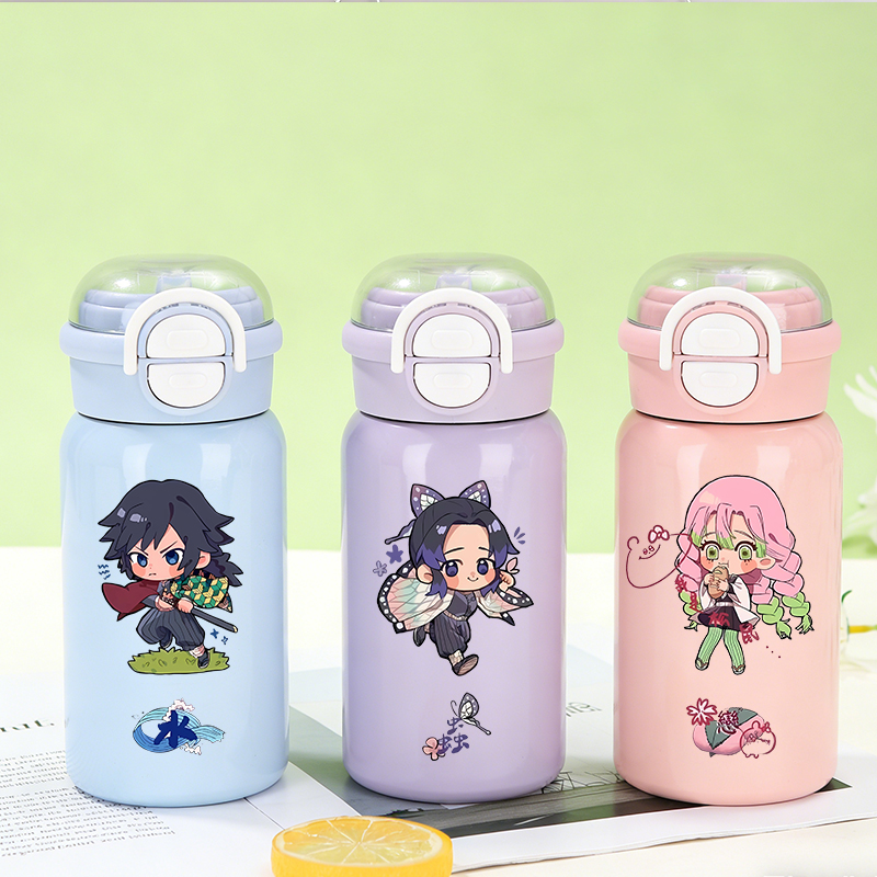 Portable Travel Kettle - 500mlデーモンスレイヤー魔法瓶カップ 316ステンレス鋼製保温カップ 女の子 男の子 アニメ ポータブルストロー付き水筒