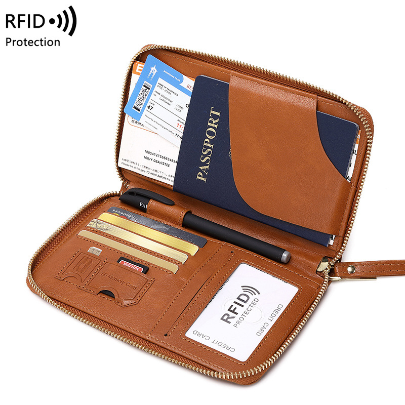 Travel Accessories For Plane - RFIDロック付きレザーパスポートカバー,カードウォレット,ジッパー式ウォレット,旅行の必需品,国際旅行のアクセサリー,新しい