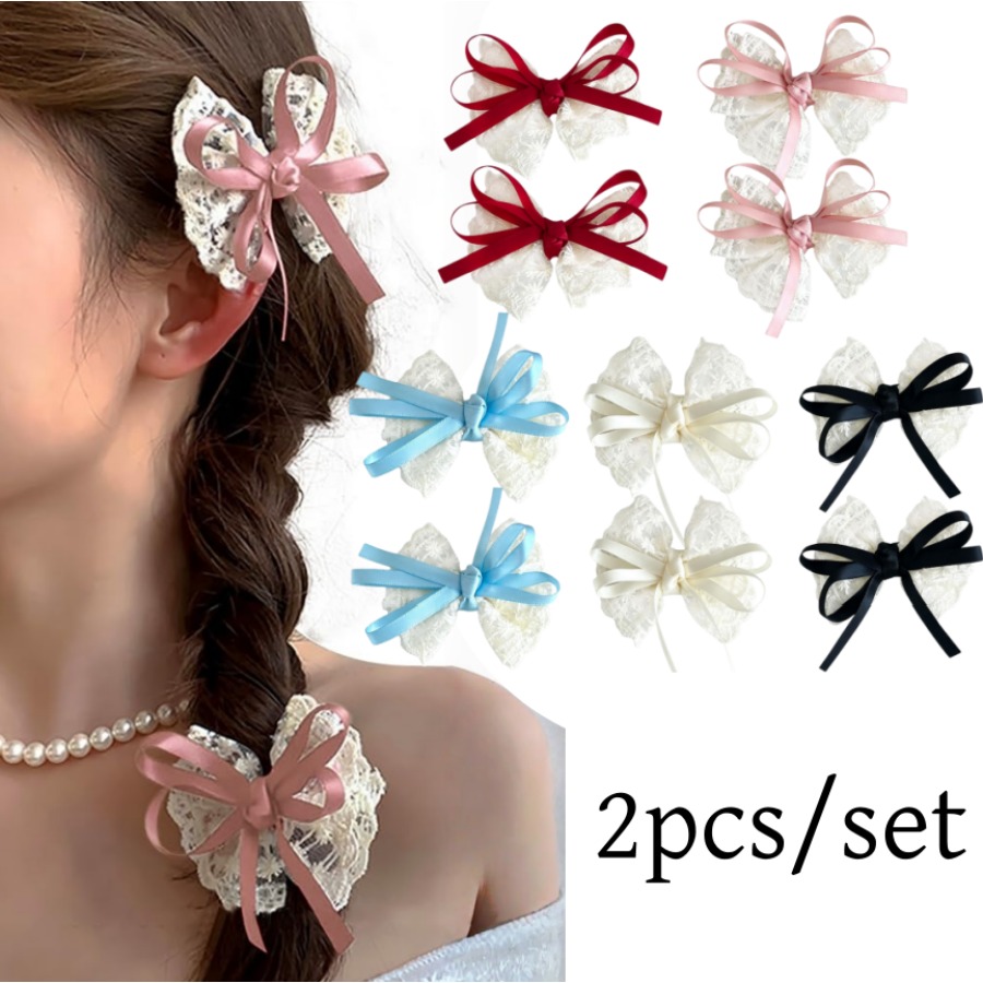 Travel Accessories Kids - 2 ピース/セットかわいいレースの弓ヘアクリップ甘い刺繍リボンヘアピン旅行カジュアルファッション手作りヘアアクセサリー女の子子供用