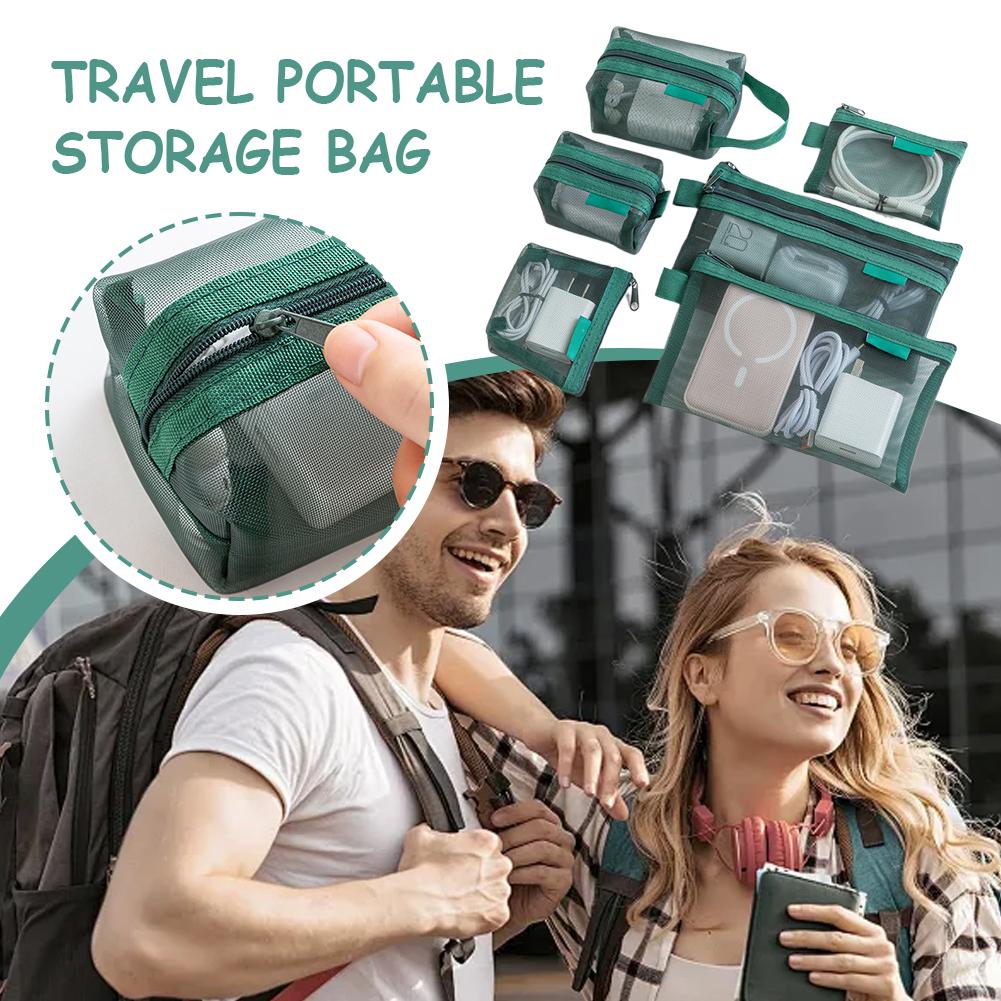 Cable Organizer Travel - 6 個のメッシュジッパー収納袋セット旅行用ポータブルオーガナイザーポーチデータケーブルイヤホン電話アクセサリー化粧品コインケース用