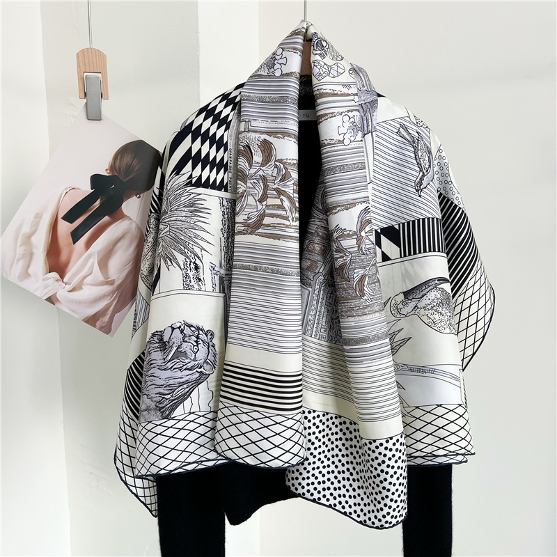Travel Accessories Designer - 大きなシルクスカーフブランドデザイナー手巻きエッジショール女性バンダナアクセサリーベルトヘアネックスカーフヘッドスカーフ