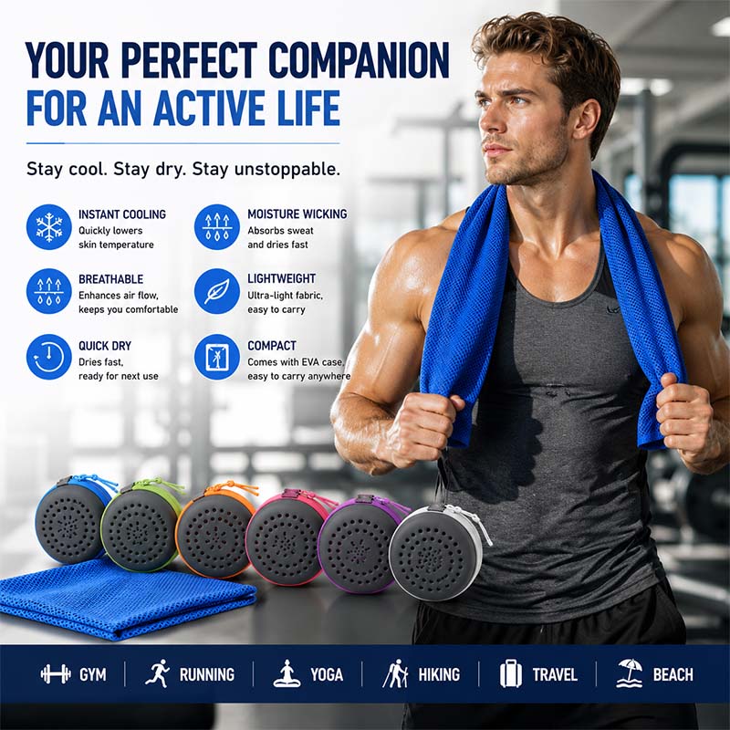 Travel Towel Quick Dry - インスタント冷却タオル EVAケース付き 速乾 スポーツジムフィットネス メッシュアイスタオル ランニング