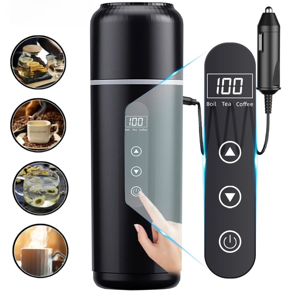 Portable Travel Kettle - 500ml 電気ケトル ポータブル 車載加熱カップ 12V/24V タッチスクリーン