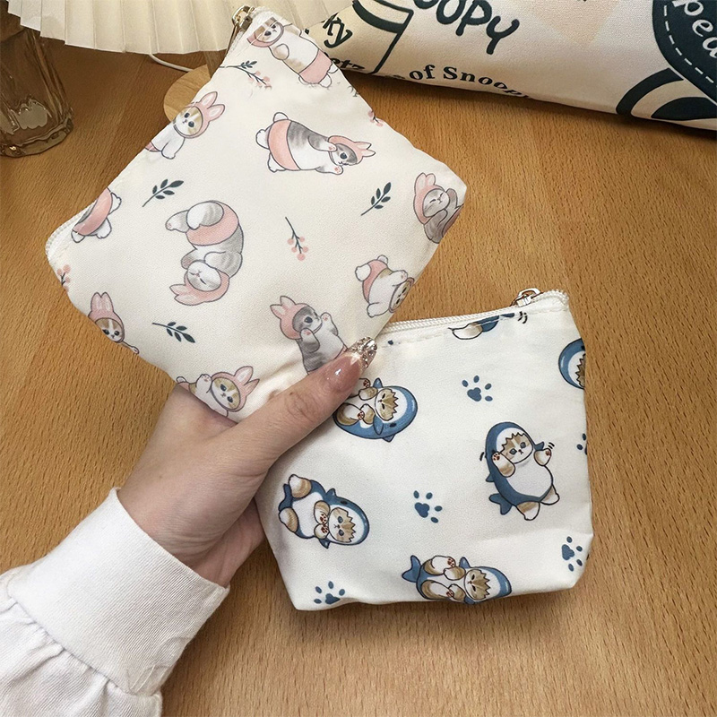 Travel Accessories In Japan - 和風モフサンドサメ猫メイクアップバッグ漫画キャンバス収納バッグ旅行ポータブル雑貨収納バッグ友人ギフト