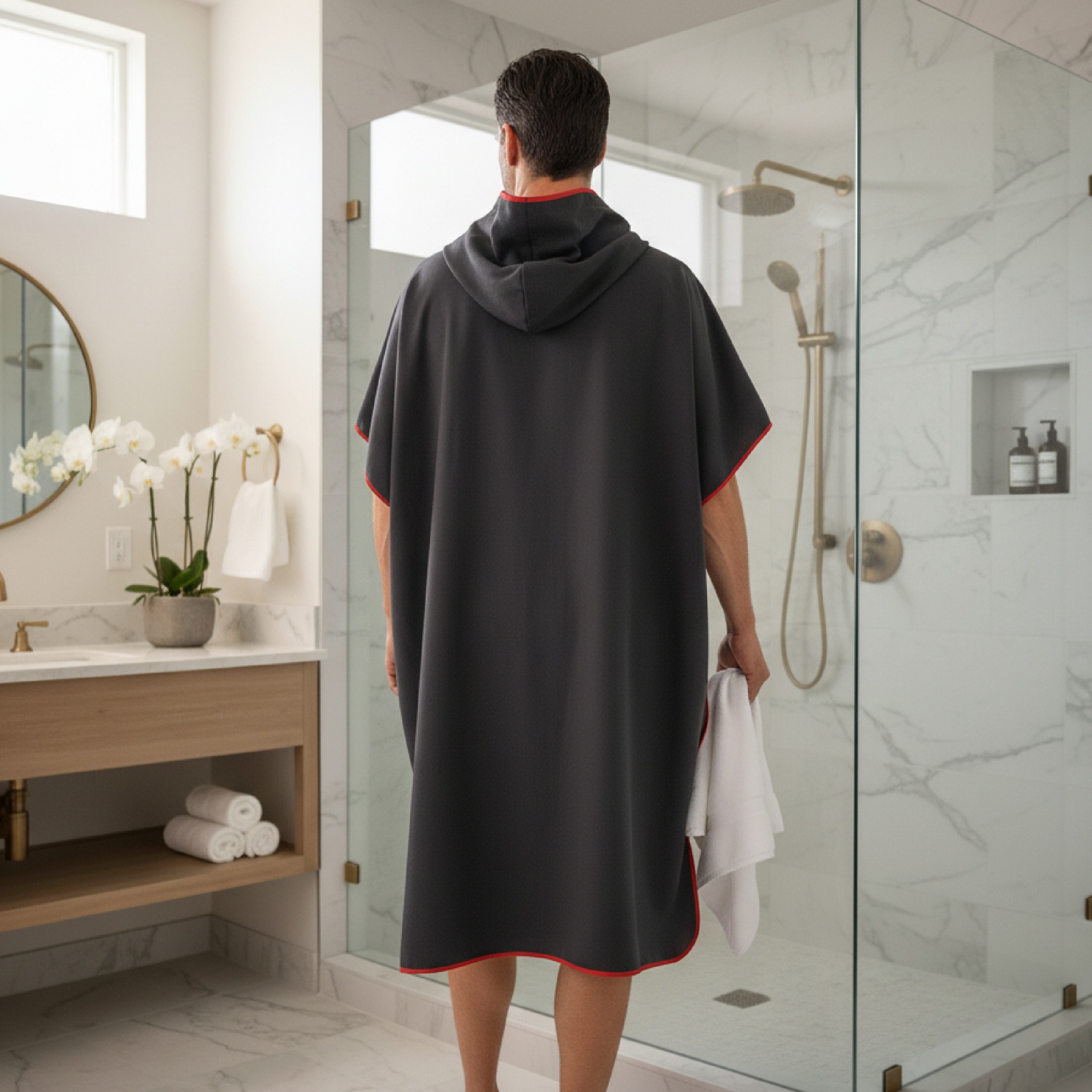 速乾ポンチョ 80x100cm ブラック/オレンジ/グレー、 - Travel Towel Quick Dry のレビューと価格