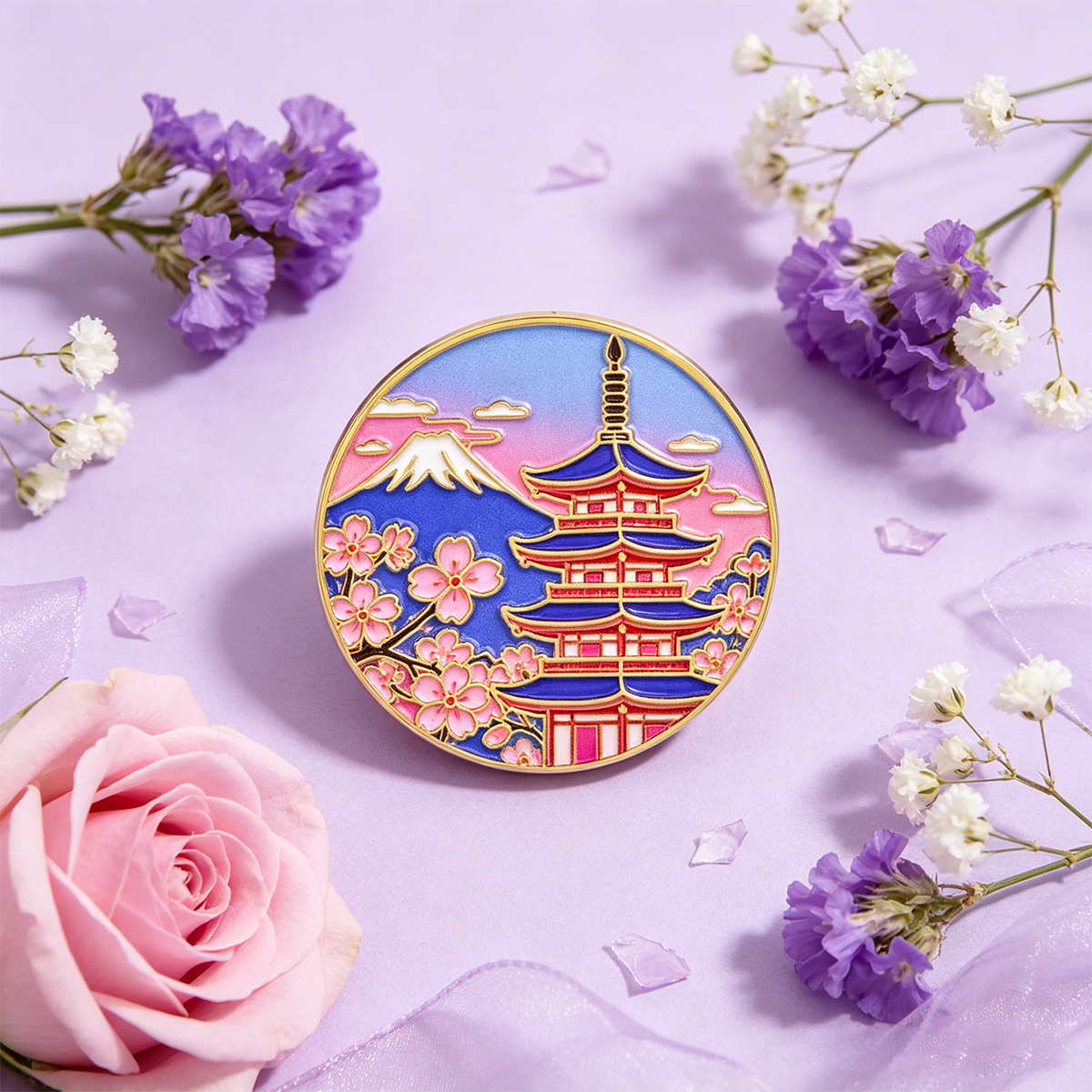日本の桜のエナメルピン、ヴィンテージ風ラペルブローチ、美しい - Travel Accessories In Japan のレビューと価格