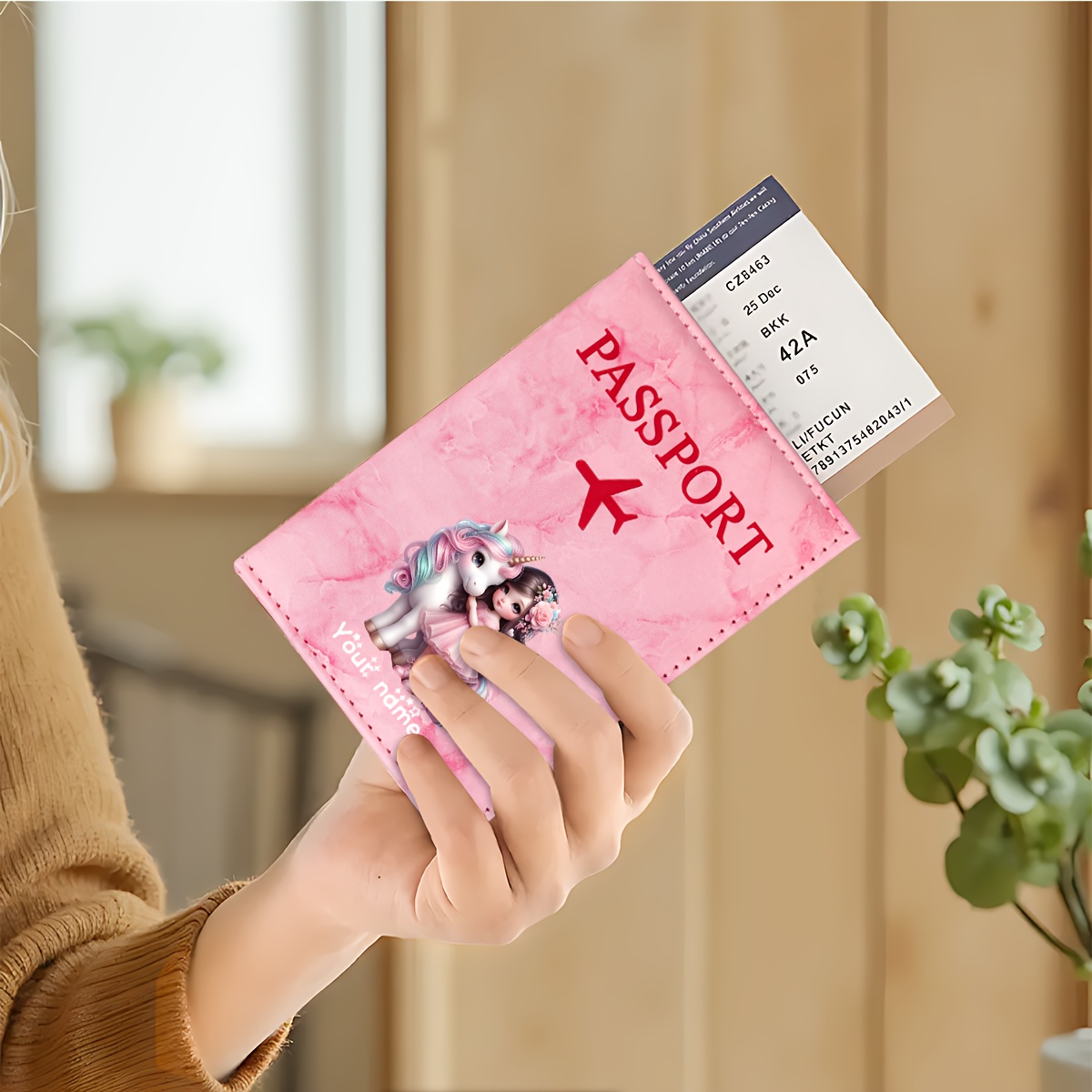 ユニコーンガールパターン PU パスポートホルダー ゴールデ - Travel Accessories For Plane のレビューと価格