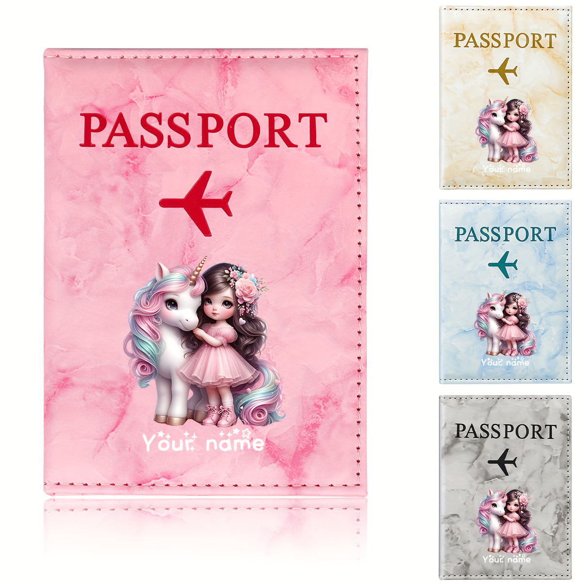 ユニコーンガールパターン PU パスポートホルダー ゴールデ - Travel Accessories For Plane のレビューと価格