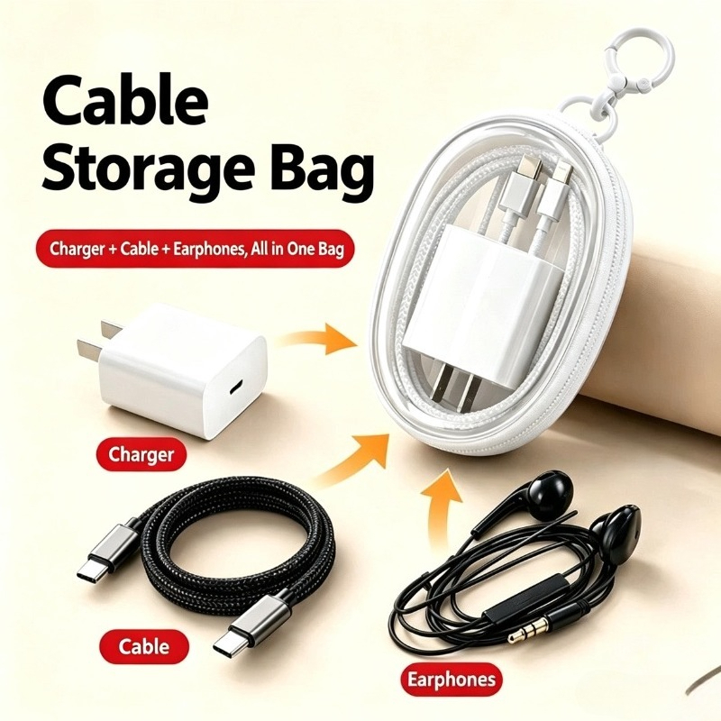 携帯用防水データケーブル収納バッグ 透明PVC多機能オーガナ - Cable Organizer Travel のレビューと価格