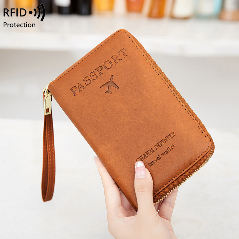 RFIDロック付きレザーパスポートカバー,カードウォレット, - Travel Accessories For Plane のレビューと価格