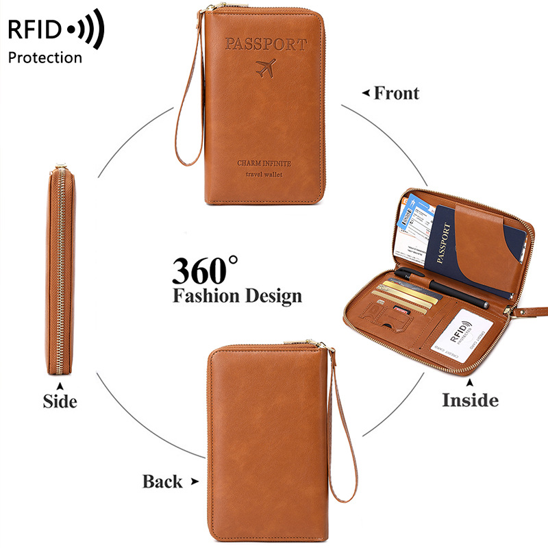 RFIDロック付きレザーパスポートカバー,カードウォレット, - Travel Accessories For Plane のレビューと価格