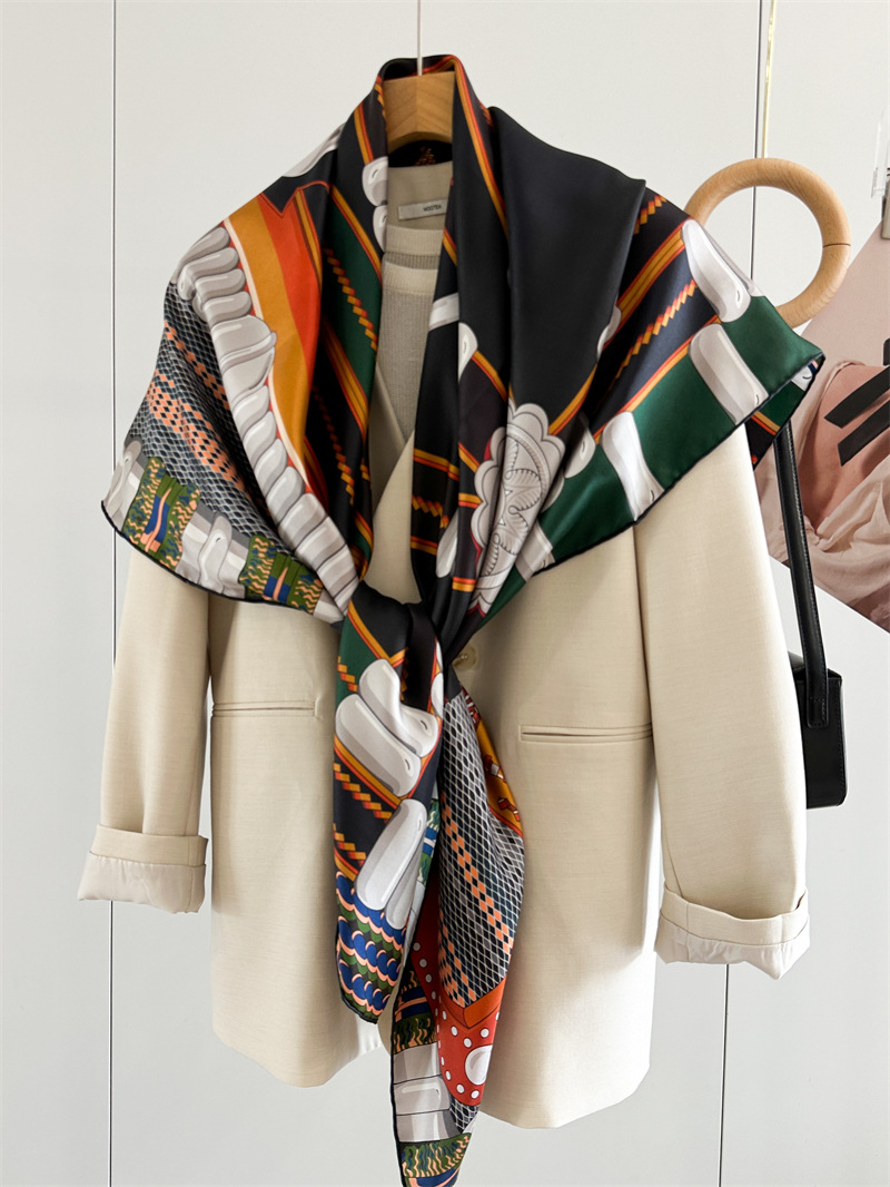サドルプリントシルクスカーフ高級デザイナー手巻きエッジ大型シ - Travel Accessories Designer のレビューと価格
