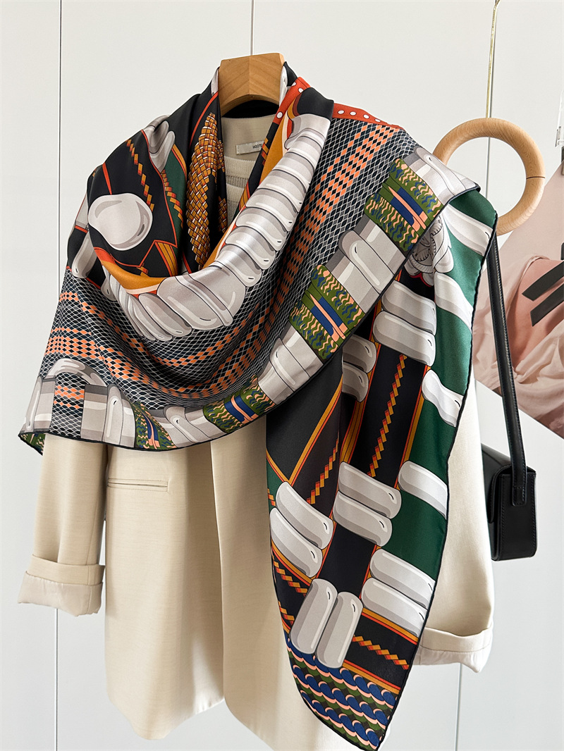 サドルプリントシルクスカーフ高級デザイナー手巻きエッジ大型シ - Travel Accessories Designer のレビューと価格
