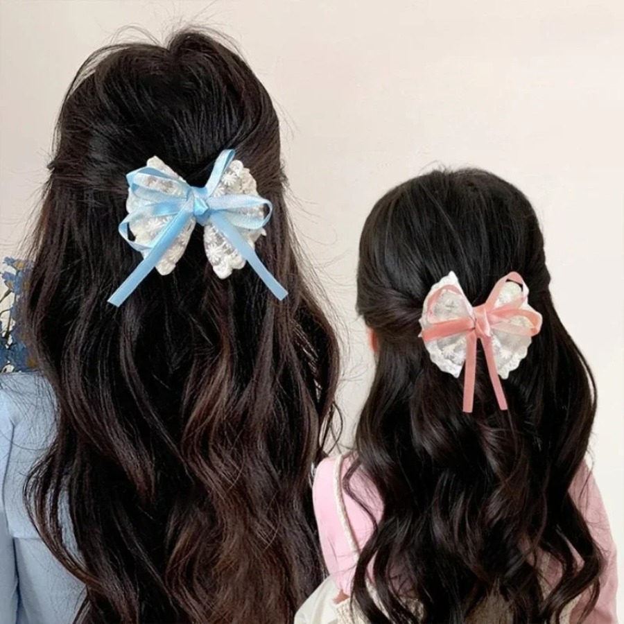 2 ピース/セットかわいいレースの弓ヘアクリップ甘い刺繍リボ - Travel Accessories Kids のレビューと価格
