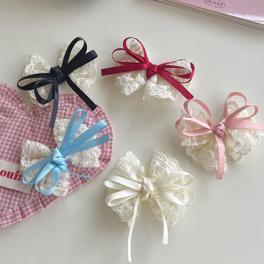 2 ピース/セットかわいいレースの弓ヘアクリップ甘い刺繍リボ - Travel Accessories Kids のレビューと価格