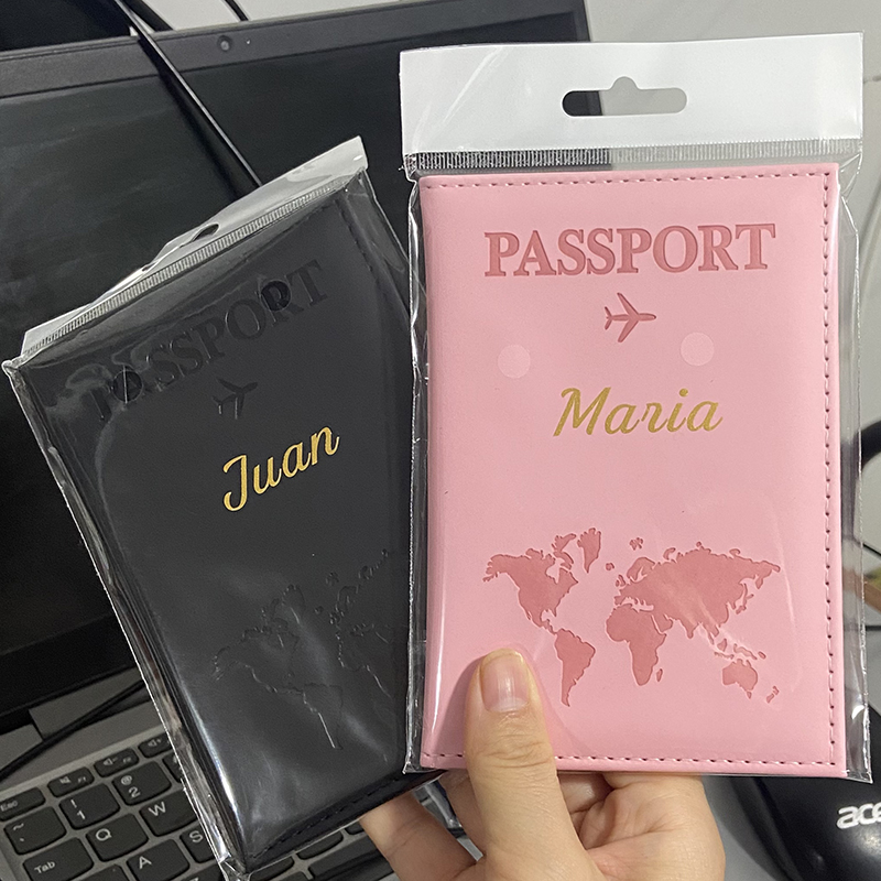 カスタムゴールドカラー名パスポートカバー旅行財布男性女性カス - Travel Accessories For Plane のレビューと価格