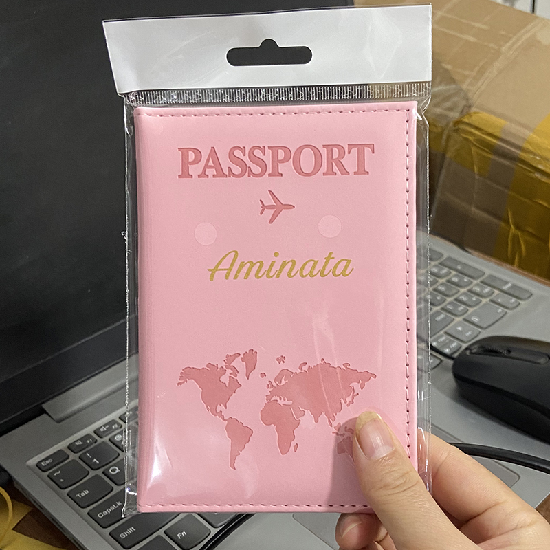 カスタムゴールドカラー名パスポートカバー旅行財布男性女性カス - Travel Accessories For Plane のレビューと価格