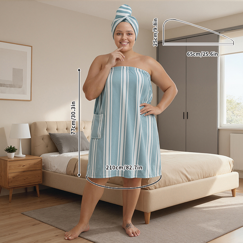 高級ストライプ柄ウェアラブルバスタオルドレス - 速乾性、超 - Travel Towel Quick Dry のレビューと価格